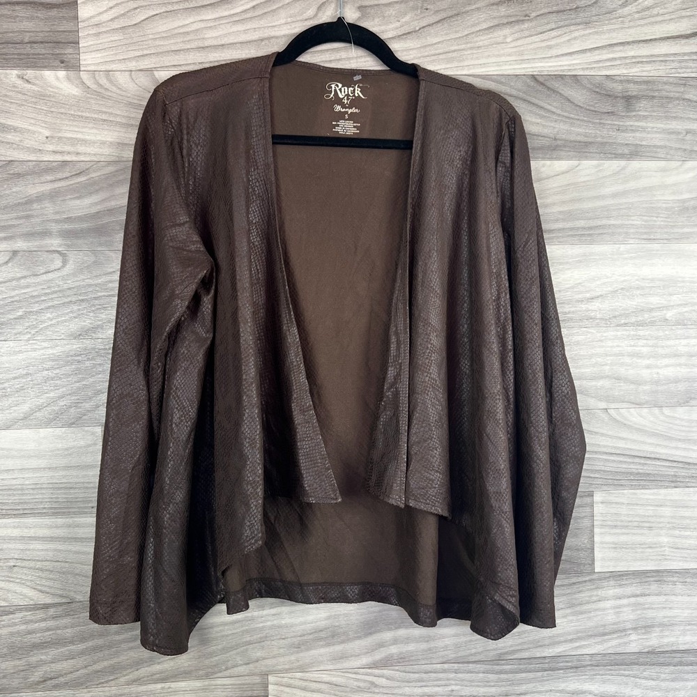 Rock 47 by Wrangler Jacket Women's Small Brown Faux Snake Cardigan‎ Open Front